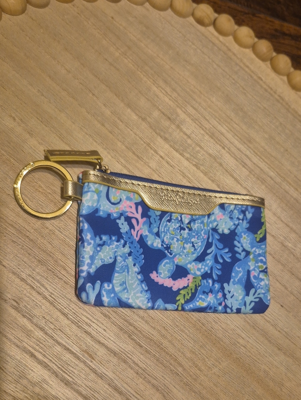 Lilly Pulitzer Blue Floral Gold-Trim Key & Card Holder